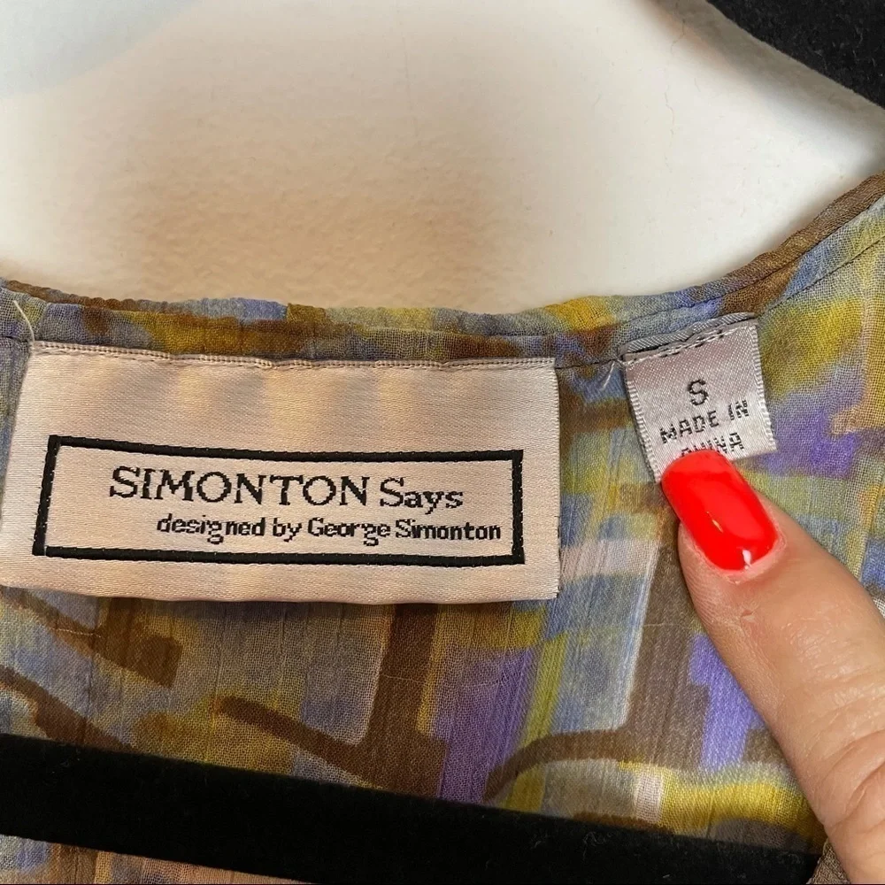 Simonton Says Watercolor Design Sheer Open Front Single Tie Front Cardigan - Picture 6 of 9